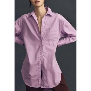 Anthropologie Maeve Pink Stripe Zadie Button Up Shirt Size S  Linen Blend